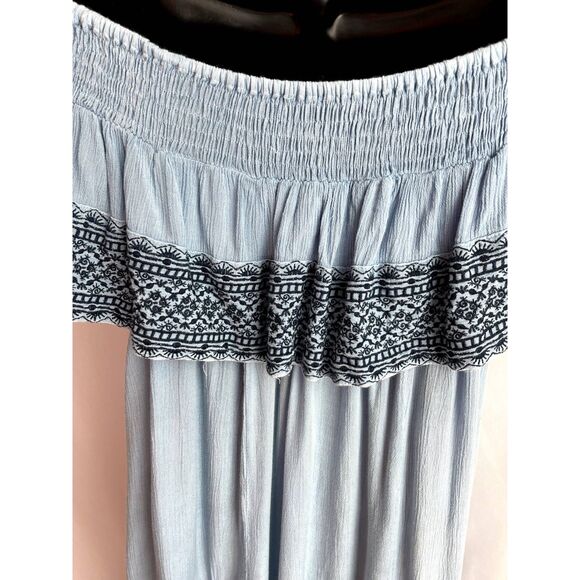 Muche Muchette Off Shoulder Embroidered Blue Dress One Size Ethnic Boho Smocked - Picture 6 of 11
